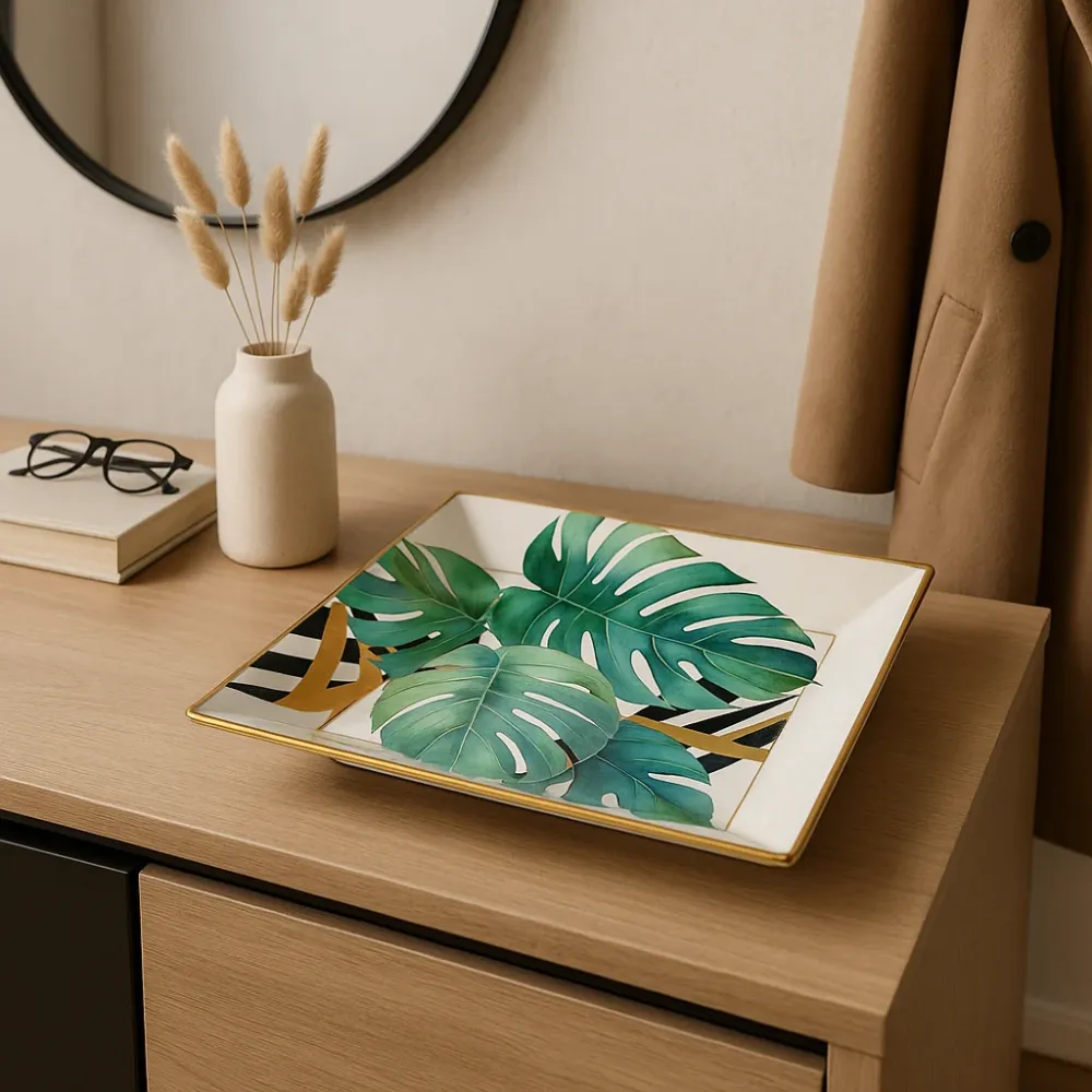 Fade Svuotatasche Palm Quadro 24x24 cm Porcellana