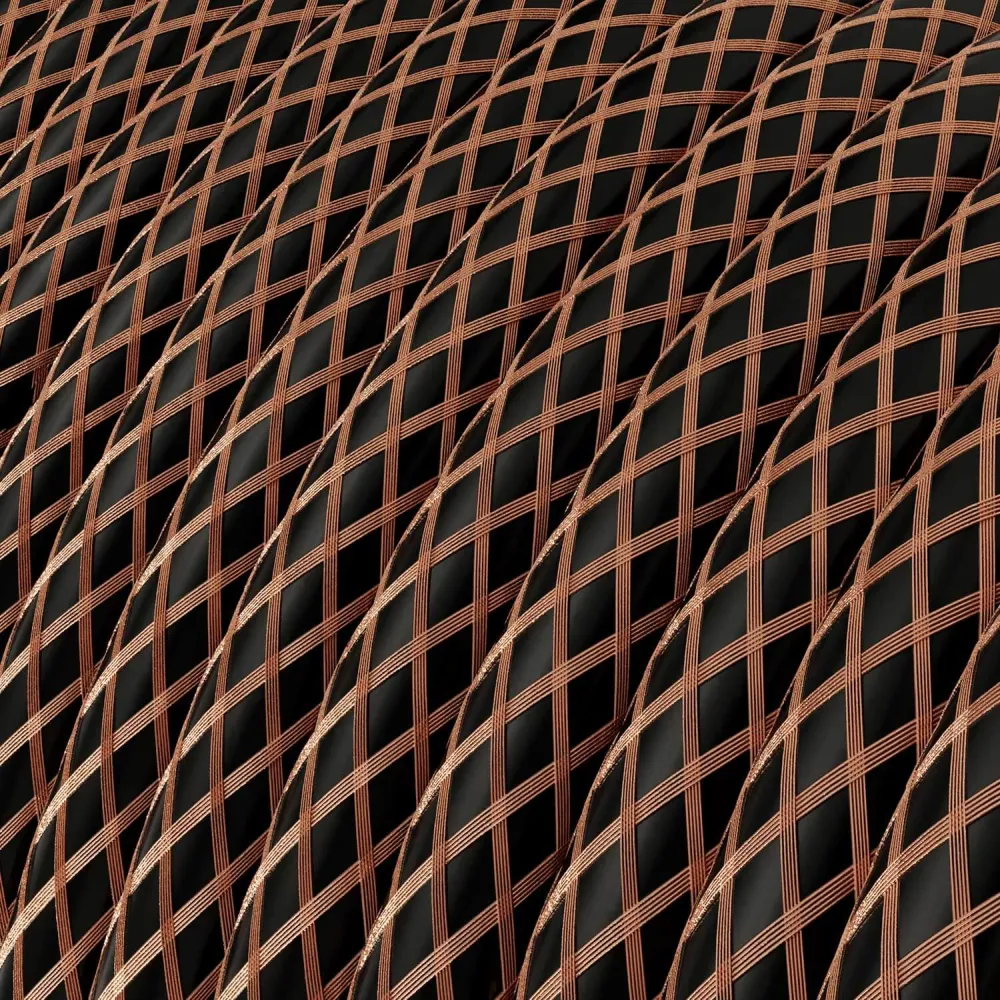 Filo elettrico tessuto Nero con maglia Rame - L'Originale Creative Cables, adatto per impianti vista di design - RR02