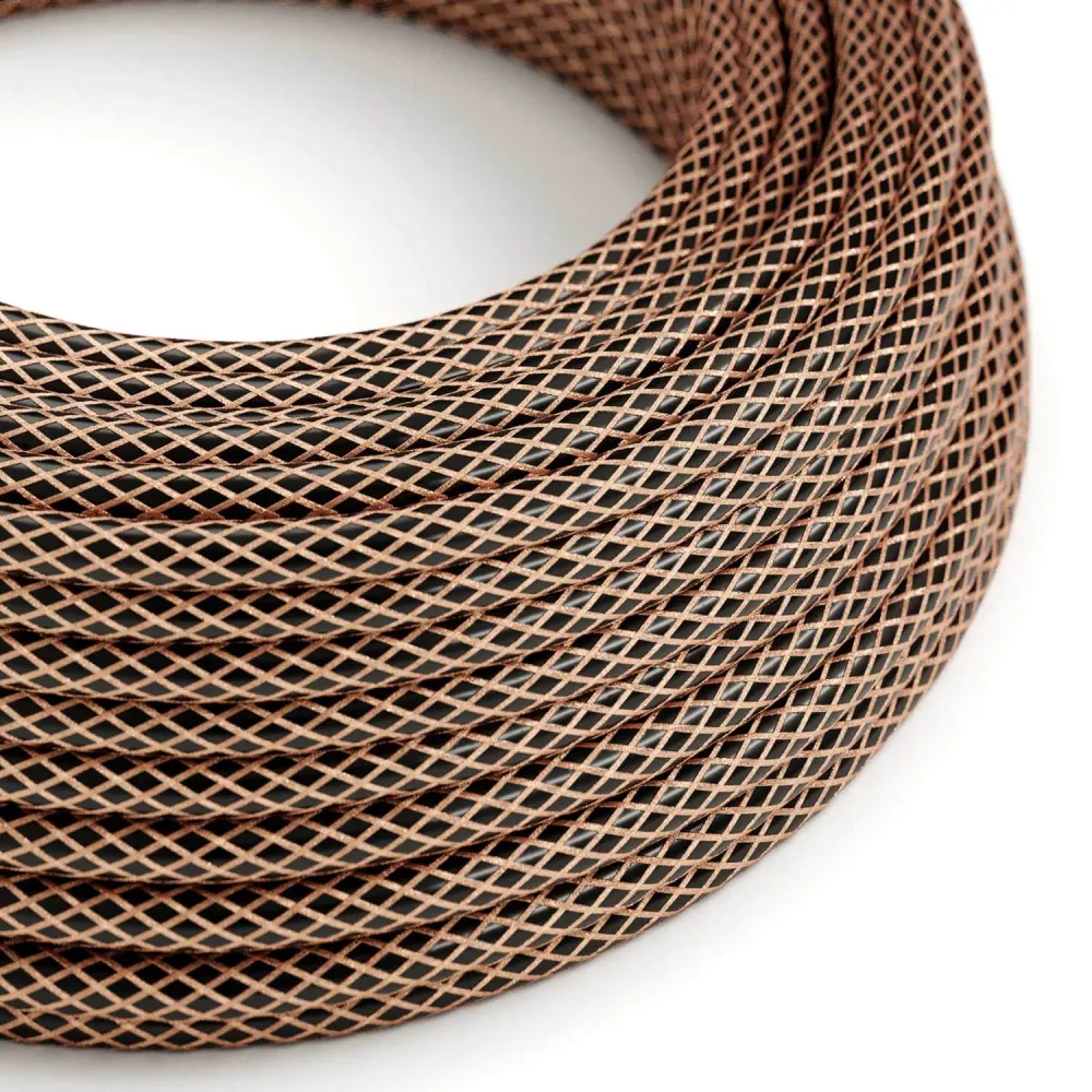 Filo elettrico tessuto Nero con maglia Rame - L'Originale Creative Cables, adatto per impianti vista di design - RR02