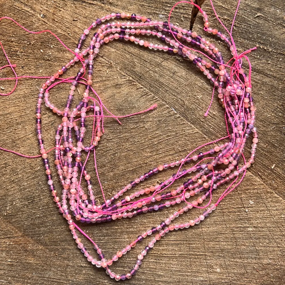 Filo di perline pietre semipreziose sfere sfaccettate MIX AMETISTA, QUARZO ROSA, CITRINO