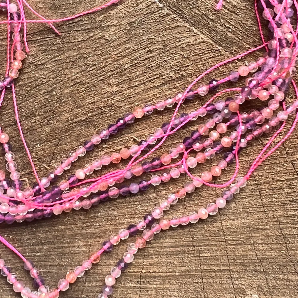 Filo di perline pietre semipreziose sfere sfaccettate MIX AMETISTA, QUARZO ROSA, CITRINO