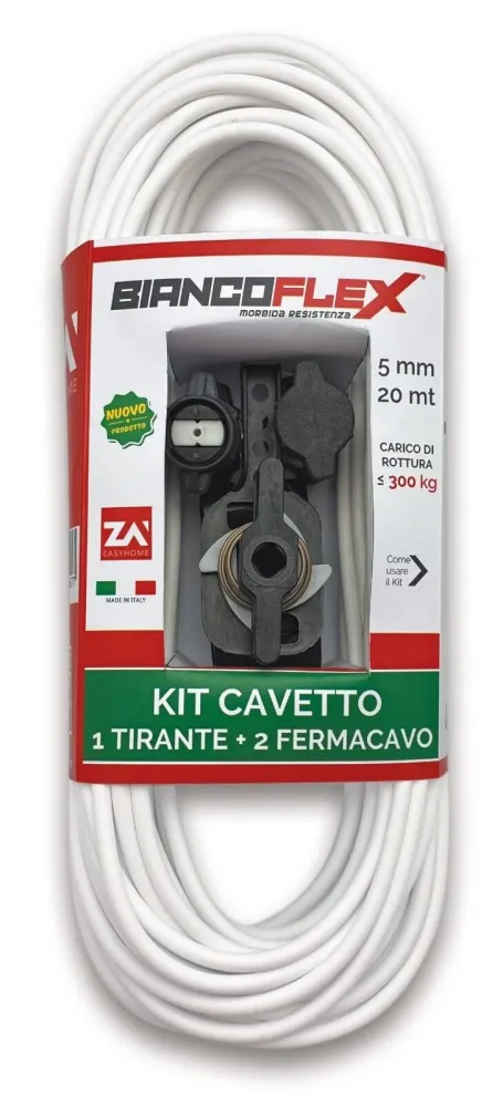 Filo stedibiancheria Kit 20 mt. con morsetti e tirante senza anima acciaio per Manutenzione Prato