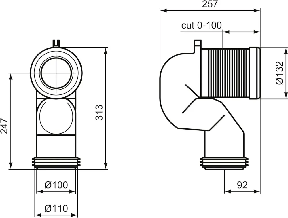 Ideal Standard Curva Tecnica per vaso terra filo parete universale