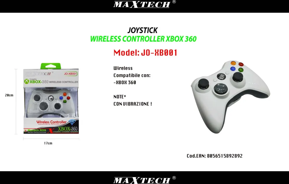 Joystick Joypad Controller Bianco Per Xbox 360 Wireless Senza Filo Compatibile