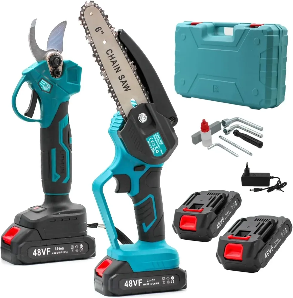 KIT 3 1 DECESPUGLIATORE + MOTOSEGA + FORBICI + 4 BATTERIE 48VF