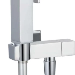 Kit Idroscopino Cromato Quadro Doccetta Per Wc Portatile Shut-Off Monogetto Con Leva