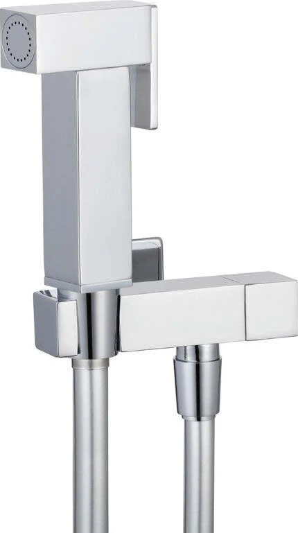 Kit Idroscopino Cromato Quadro Doccetta Per Wc Portatile Shut-Off Monogetto Con Leva
