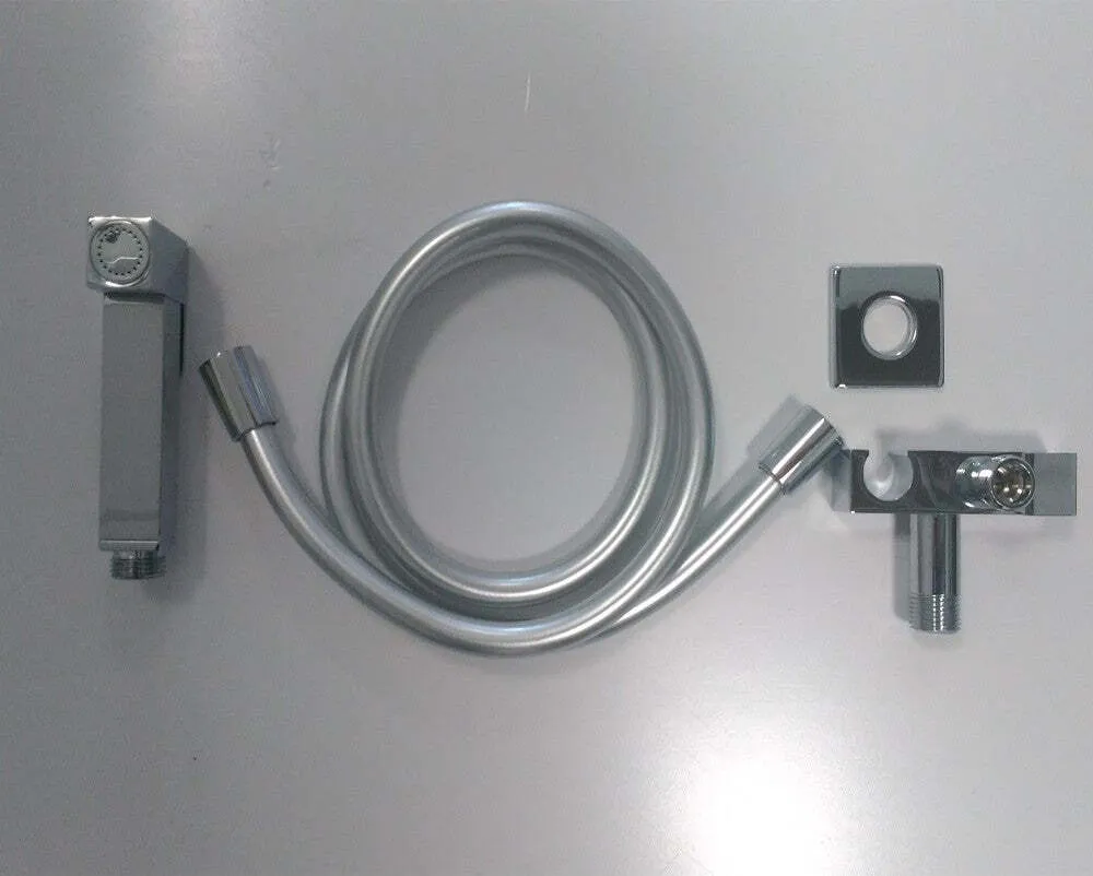 Kit Idroscopino Cromato Quadro Doccetta Per Wc Portatile Shut-Off Monogetto Con Leva