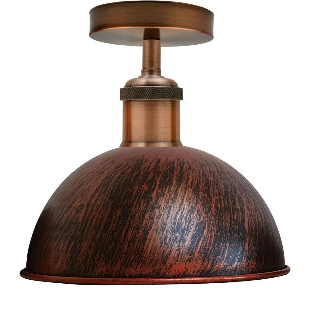 Lampada da soffitto rustica rossa vintage retrò da montare filo con paralume metallo rustico~2175