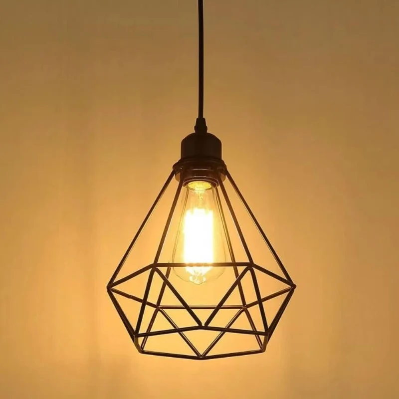 Lampadari sospensione minimalisti con paralumi filo metallico gabbia ~2596