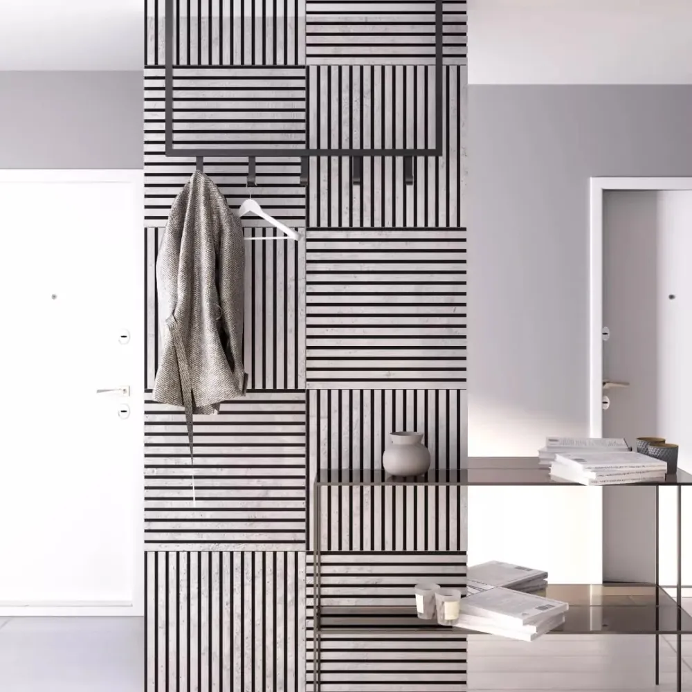 Listelli acustici MDF Grigio Chicago mis. 60 cm x 60 cm modello QUADRO FLESSIBILE