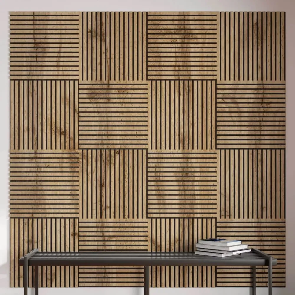 Listelli acustici MDF Noce mis. 60 cm x 60 cm modello QUADRO FLESSIBILE
