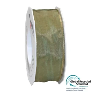 Nastro lyon di seta 4cmx25mt con bordo filo metallico verde antico