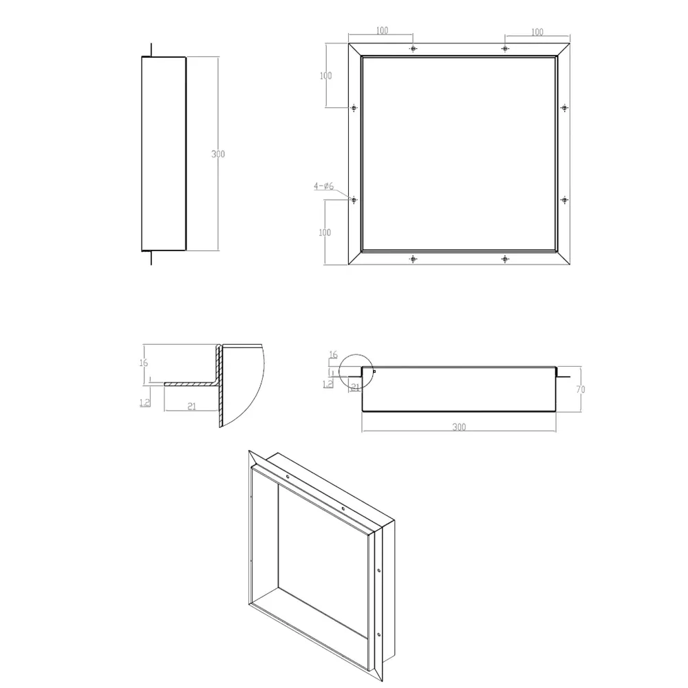 Nicchia da parete 30x30 filo muro Acciaio Spazzolato Profondità 8cm