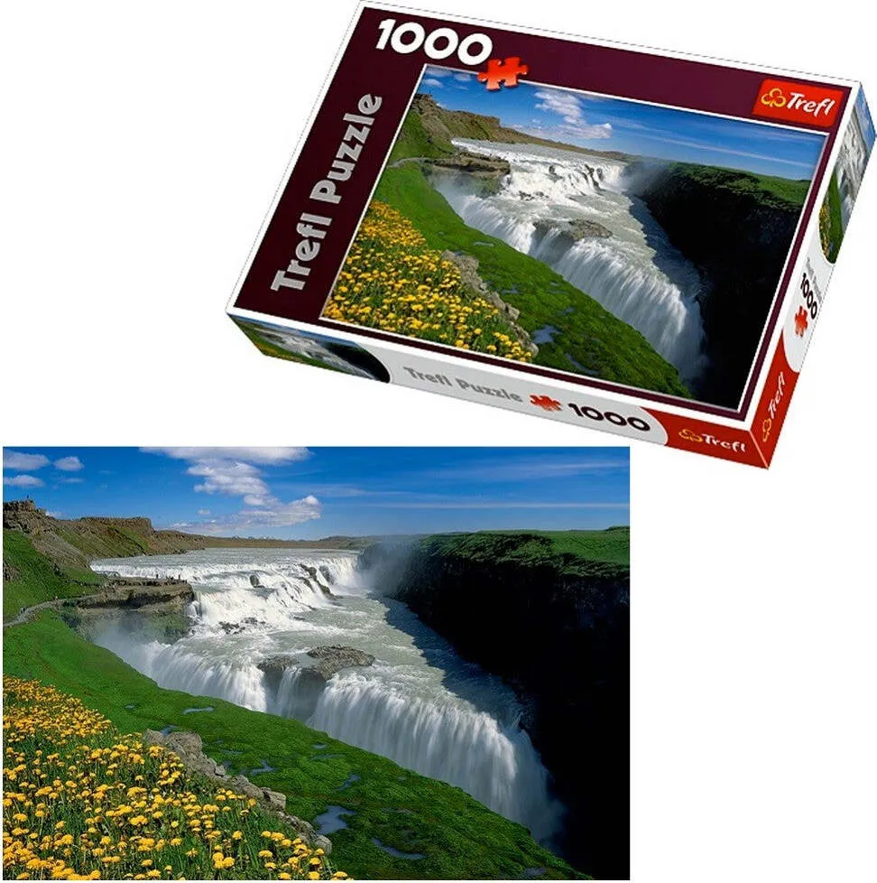 Puzzle 1000 Pz. Islanda Paesaggio Cascata Prato Quadro Natura Cornici