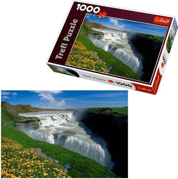Puzzle 1000 Pz. Islanda Paesaggio Cascata Prato Quadro Natura Cornici