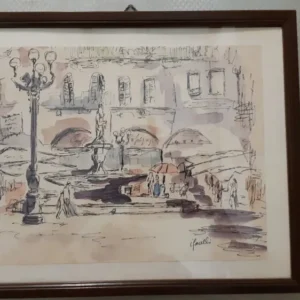 Quadro Acquerello di una Piazza