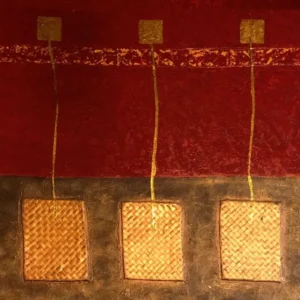 Quadro astratto con dettagli dorati e rossi