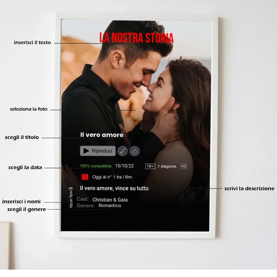 Quadro bianco 30x40 Netflix personalizzabile