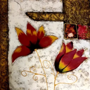 Quadro con fiori rossi e dettagli oro