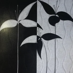 Quadro con foglie bianco e nero puntellato