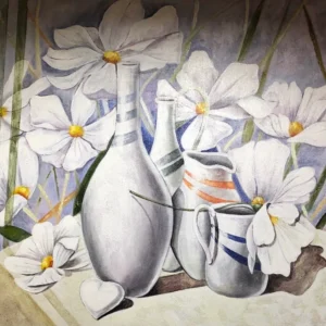 Quadro con margherite bianco vasi