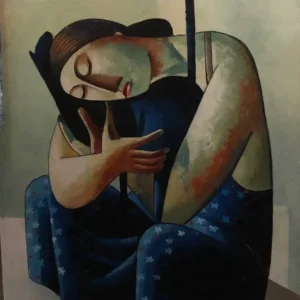 Quadro con ragazza che abbraccia gatto nero