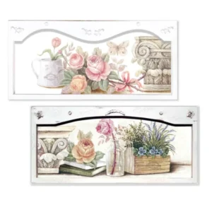 Quadro con rose e fregi stile country multicolor 66x30.5x2 cm - Coccole di Casa