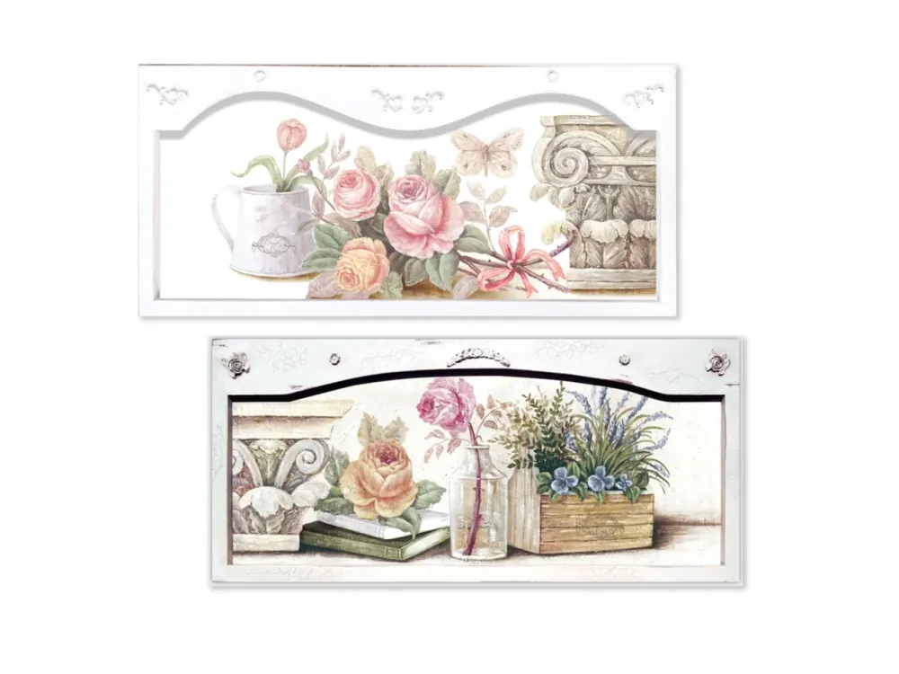 Quadro con rose e fregi stile country multicolor 66x30.5x2 cm - Coccole di Casa