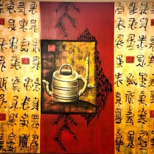 Quadro con teiera e simboli etnici