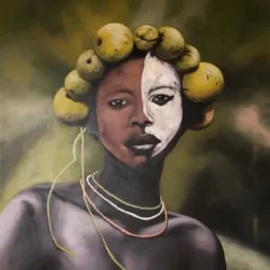 Quadro donna africana con metà volto bianco dipinto ad olio