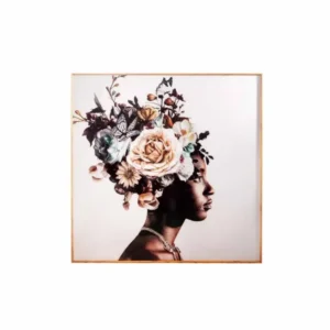 Quadro donna con fiori 120x120cm a24860