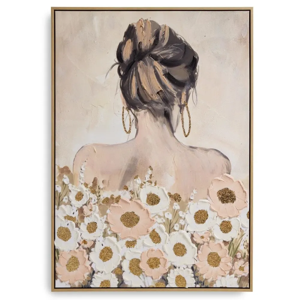 Quadro Donna con Fiori Henriette 70x100 cm.