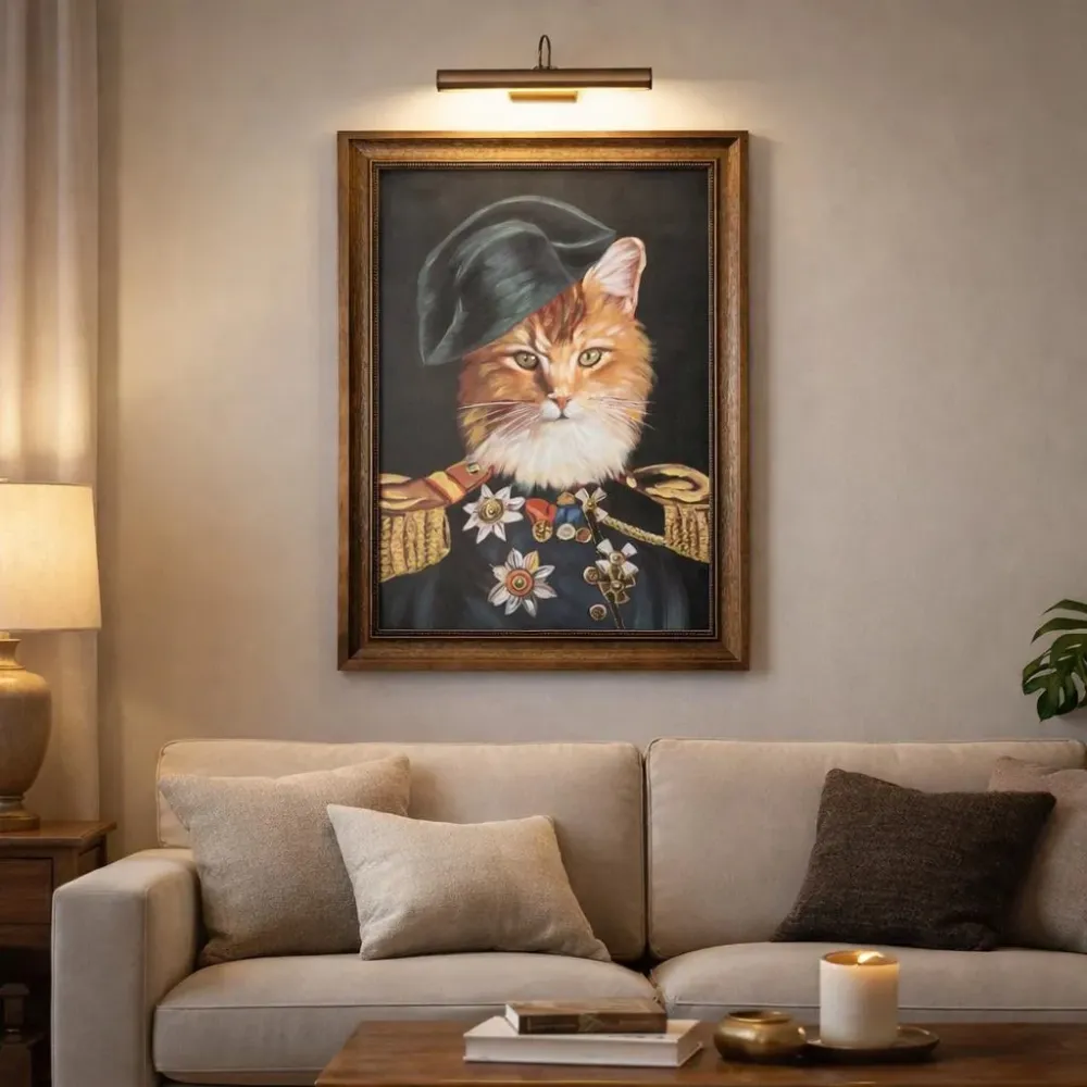 Quadro Gatto Militare con Cornice Legno