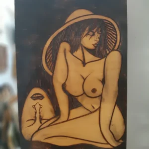 Quadro Inciso Fuoco Su Legno Nudo Di Donna