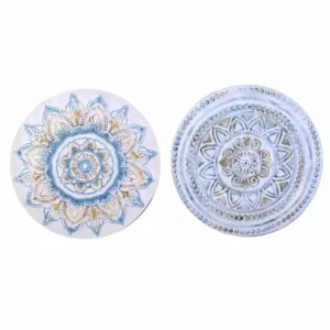 Quadro legno con fantasie astratte colori azzurro e oro forma rotonda 2 assortimenti d.80xh.2,6cm