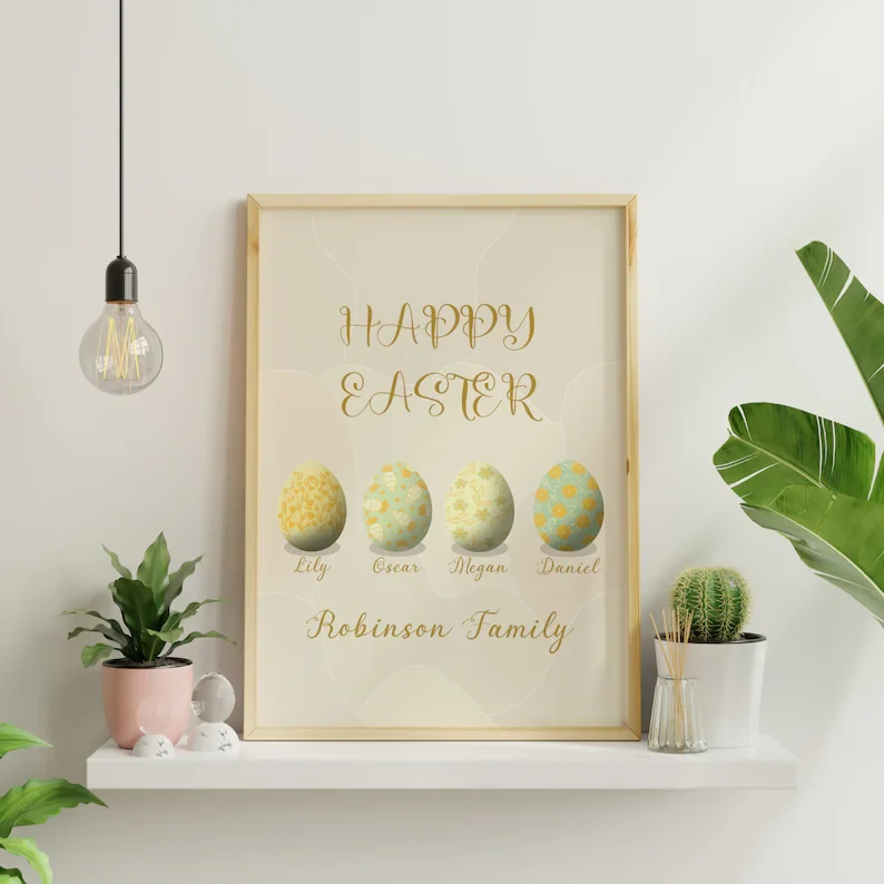 Quadro legno "Happy Easter Family" personalizzabile