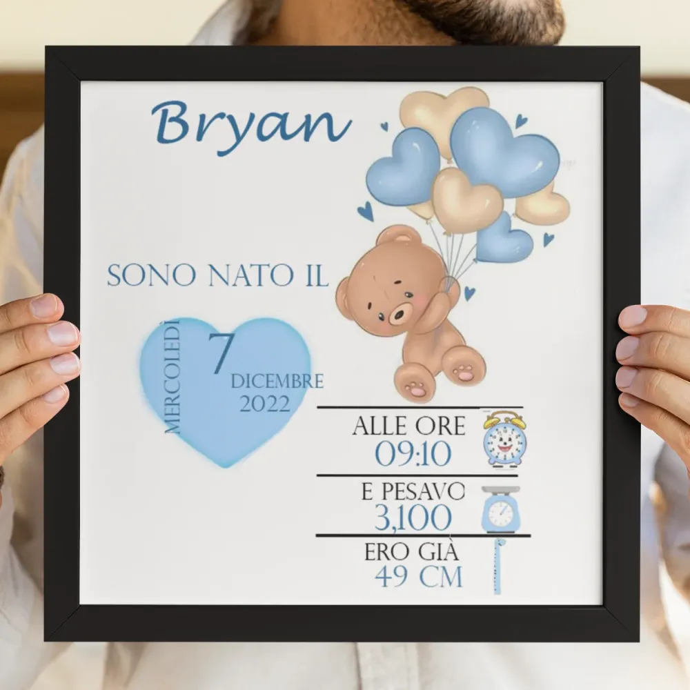 Quadro nascita bimbo personalizzabile 25x25cm