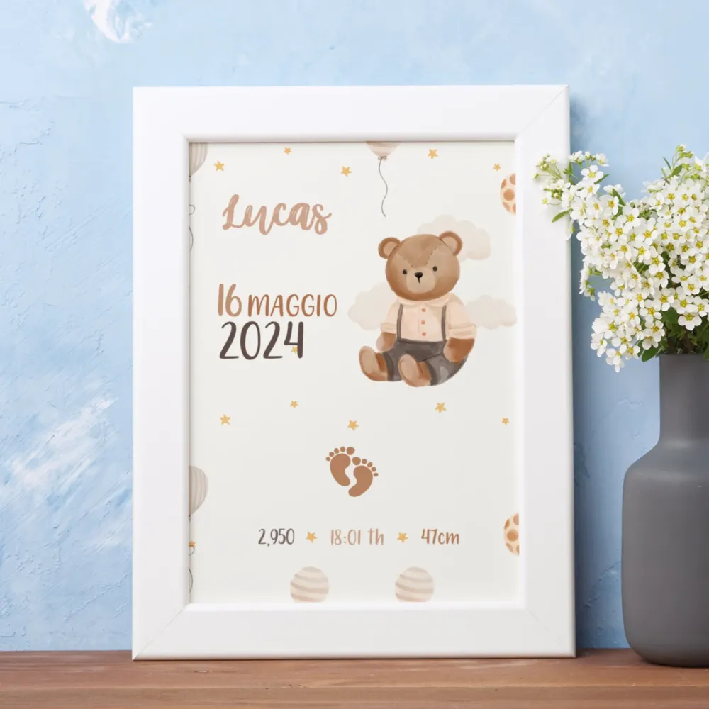 Quadro nascita bimbo"Teddy" personalizzabile 20X30