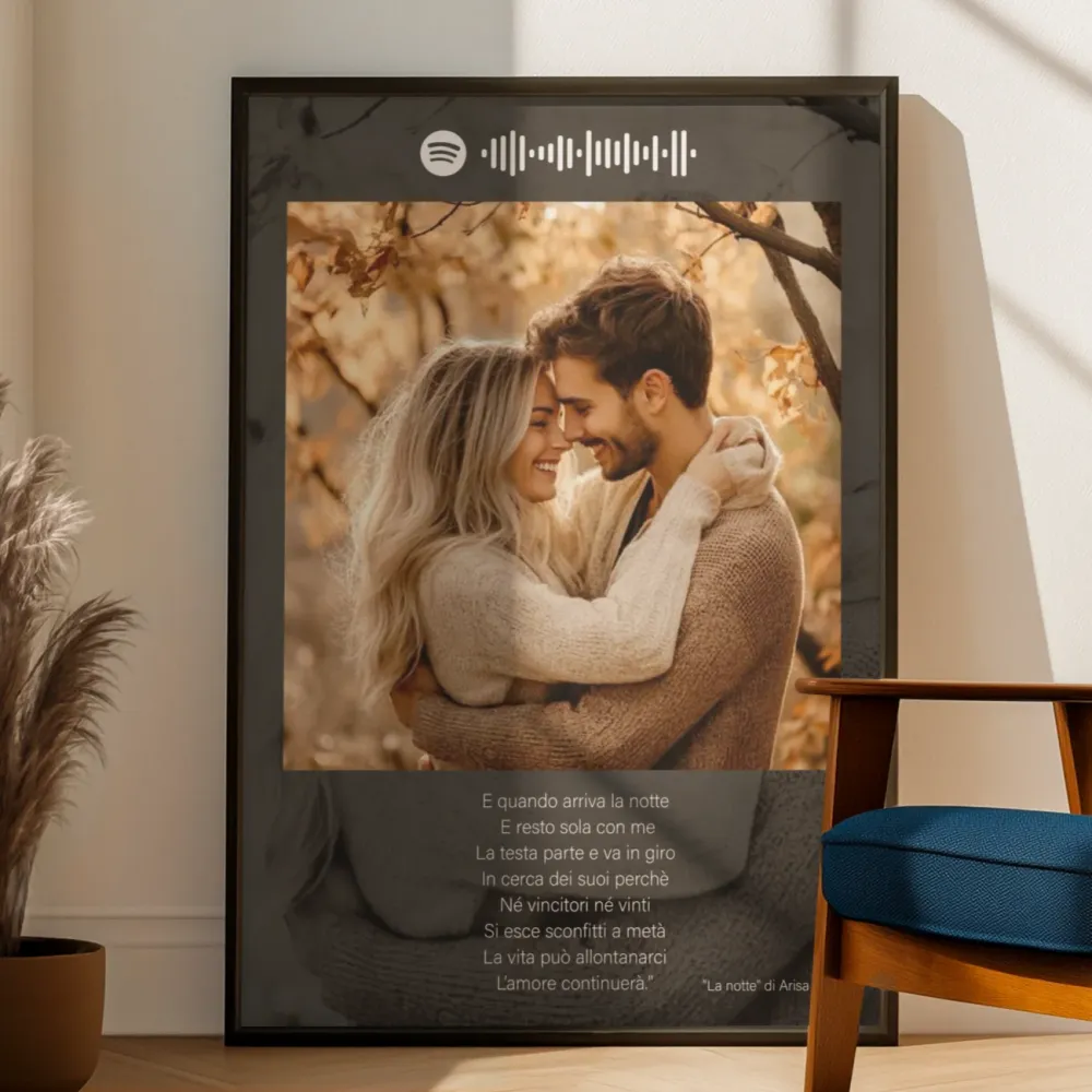 Quadro nero con codice spotify e foto "Noi" personalizzabile 20x30