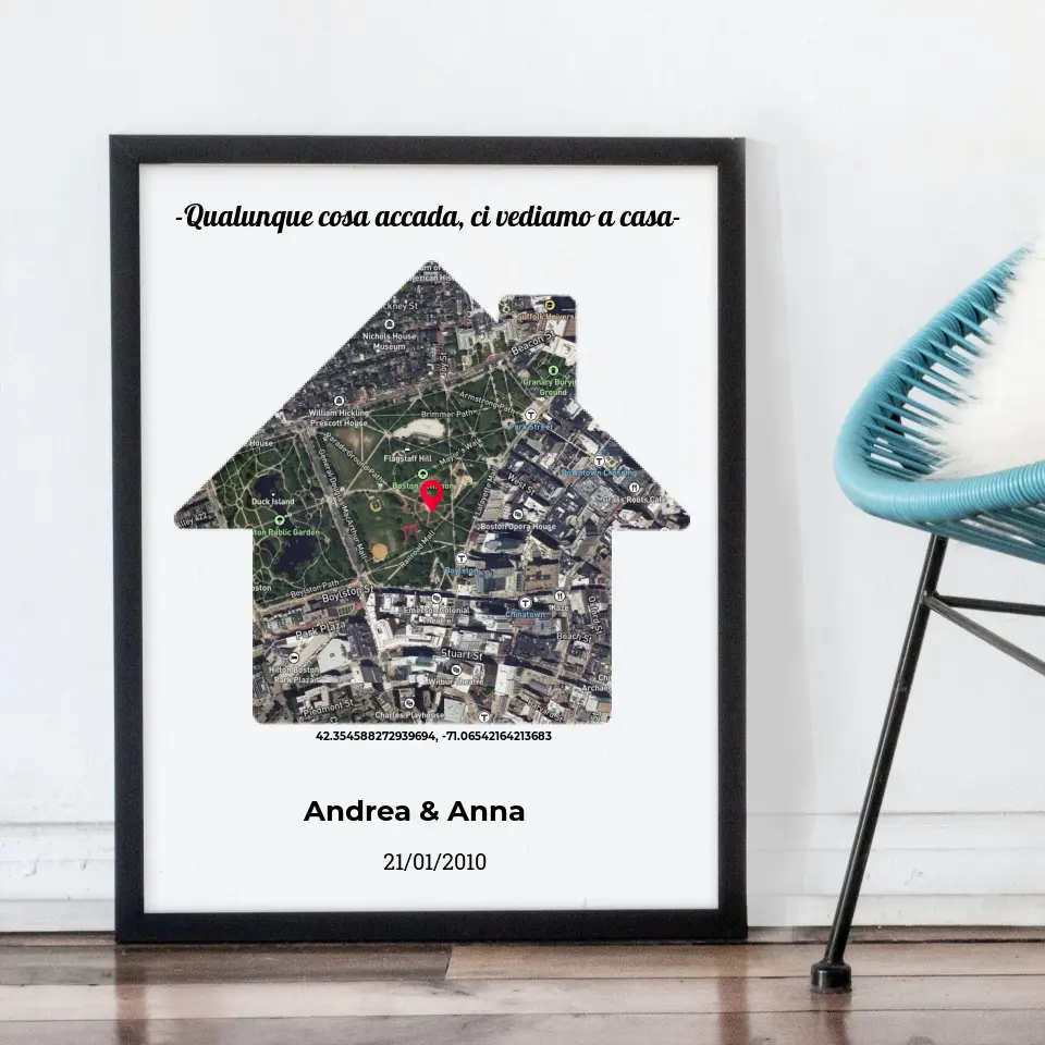 Quadro nero con mappa casa personalizzabile 30x40
