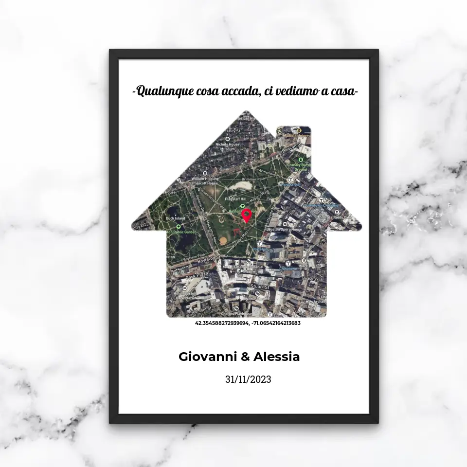 Quadro nero con mappa casa personalizzabile 20x30