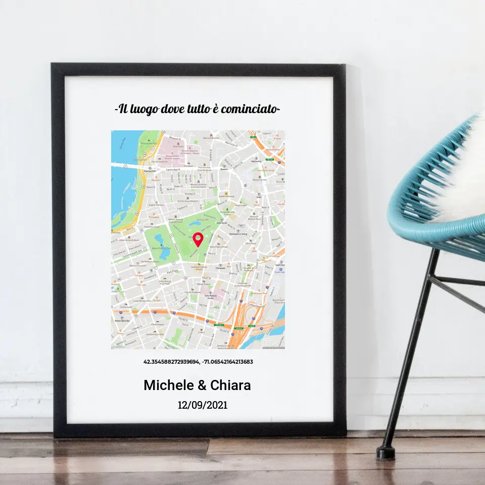Quadro nero con mappa personalizzabile 30x40