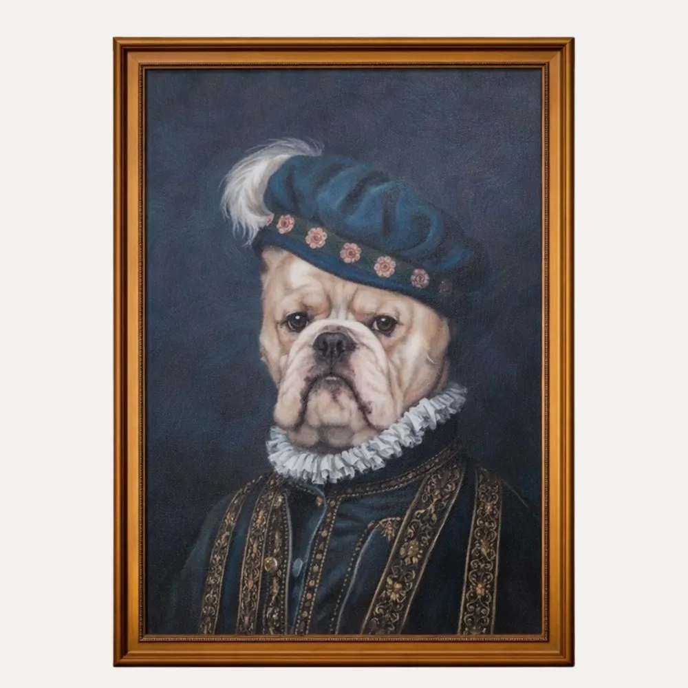 Quadro Nobil Cane Stile Vintage con Cornice Legno