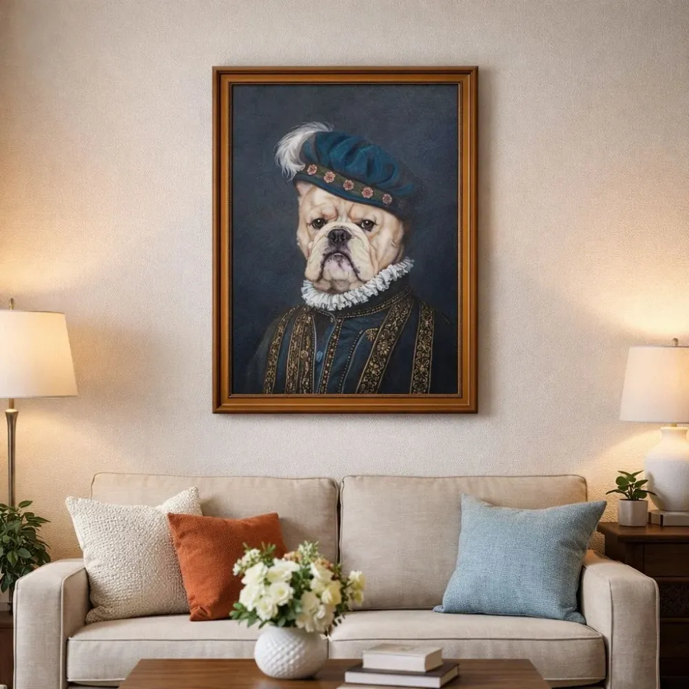 Quadro Nobil Cane Stile Vintage con Cornice Legno