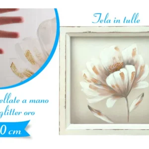 Quadro da parete country bianco e oro su tela semitrasparente con cornice, 40x40 cm - Golden Hill