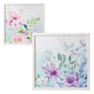 Quadro peonie cornice bianca 64x64cm 2 assortimenti