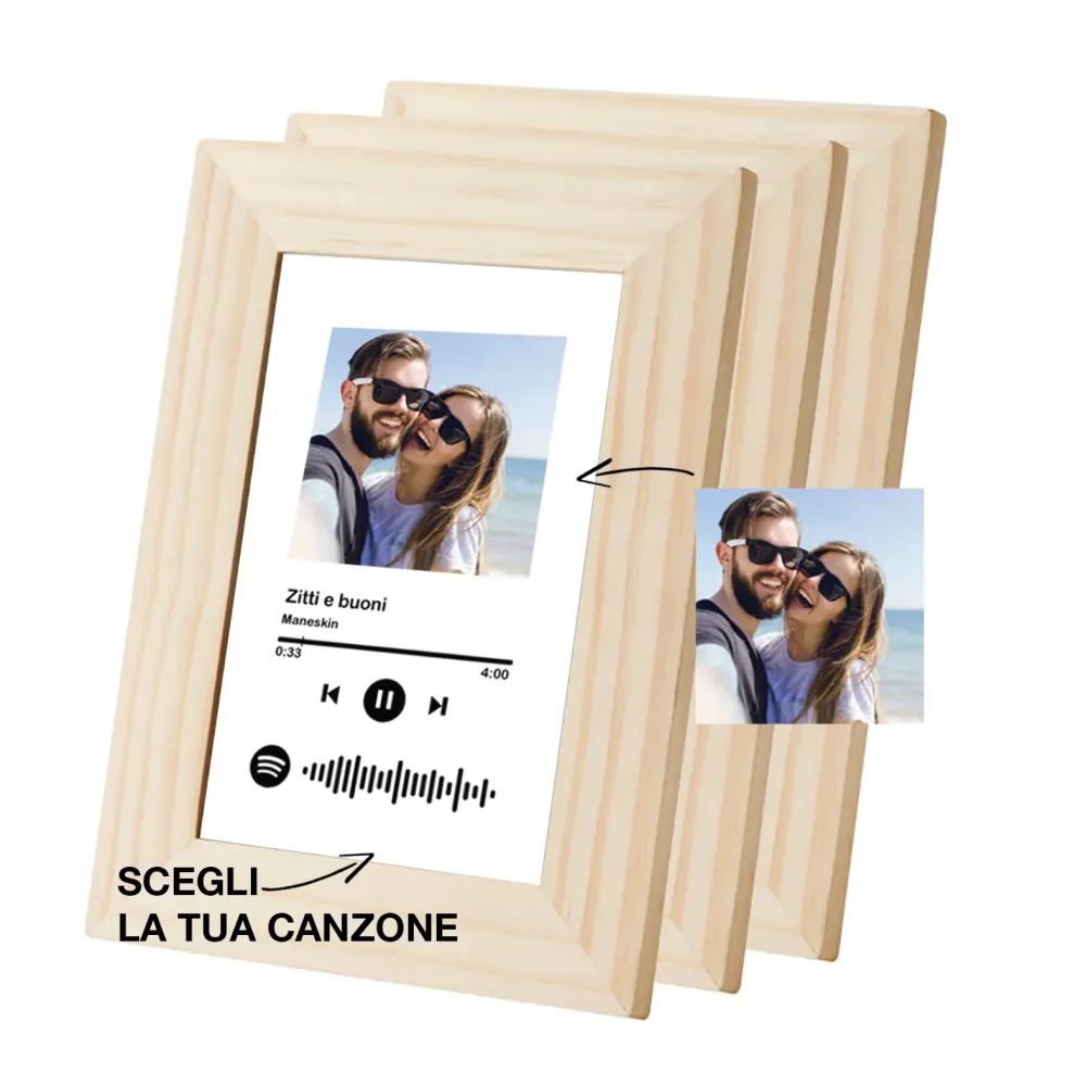 Quadro pino con codice spotify e foto personalizzabile 10x15cm