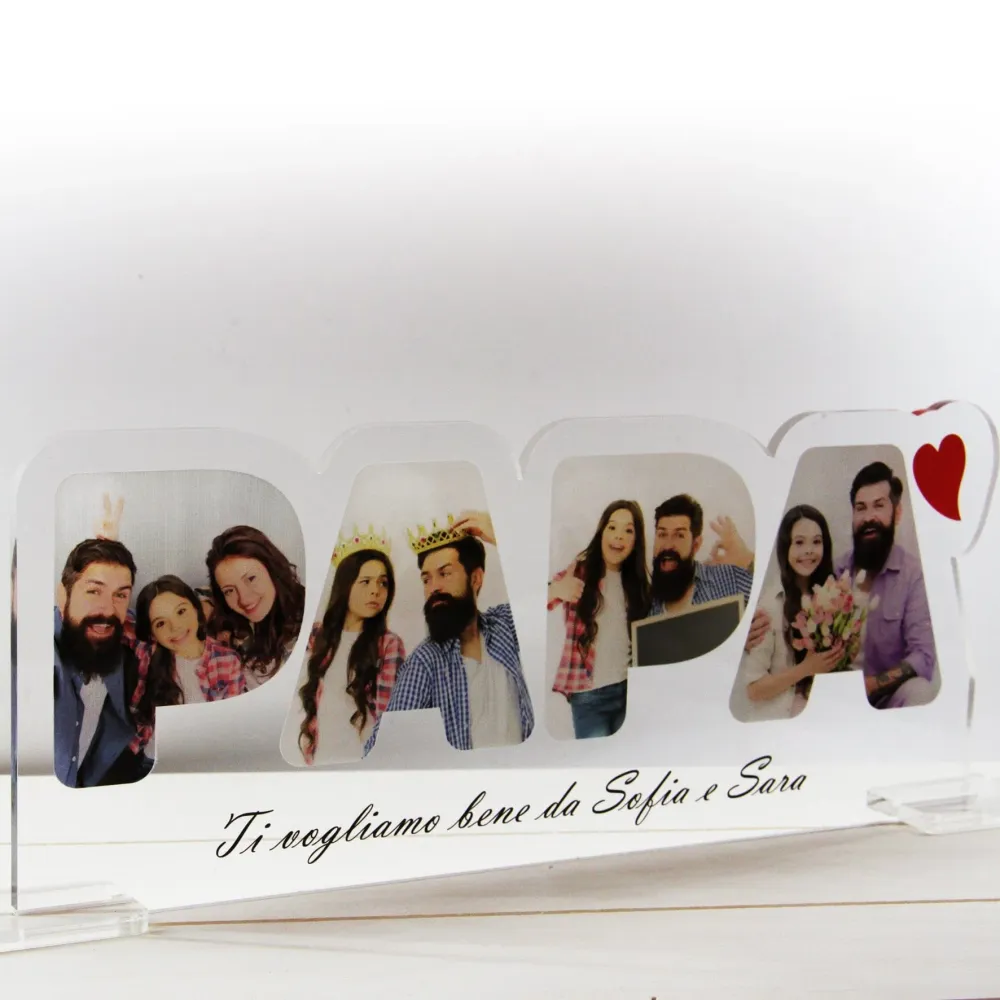 QUADRO PLEXIGLASS FESTA DEL PAPÀ 4 foto 25x10 | Spedizione Gratuita