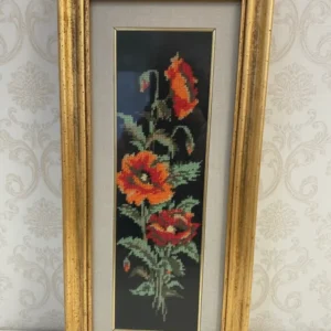 Quadro Ricamo Fiori Mezzopunto
